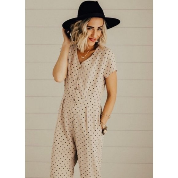 Polagram Pants - POLAGRAM Nude Polka Black Dots Jumpsuit